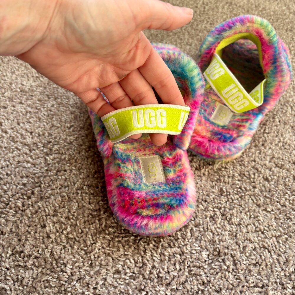 UGG Fluff Yeah Pixelate Slide Slipper Tie Dye Rainbow Slingback Womens Size 5 US - Picture 4 of 6